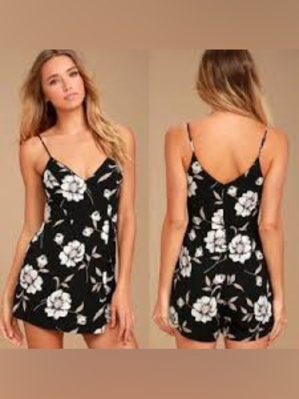 Lulu's Black and Cream Floral Romper